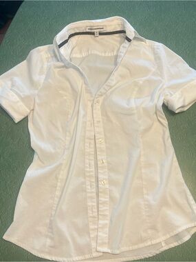 Express White Button-Down Shirt with Contrast Trim